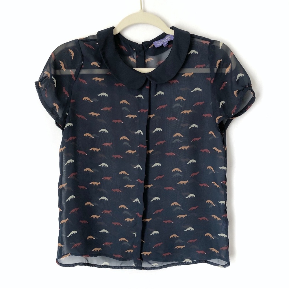 Vivienne Tam Sheer Blue Fox Print Blouse Top